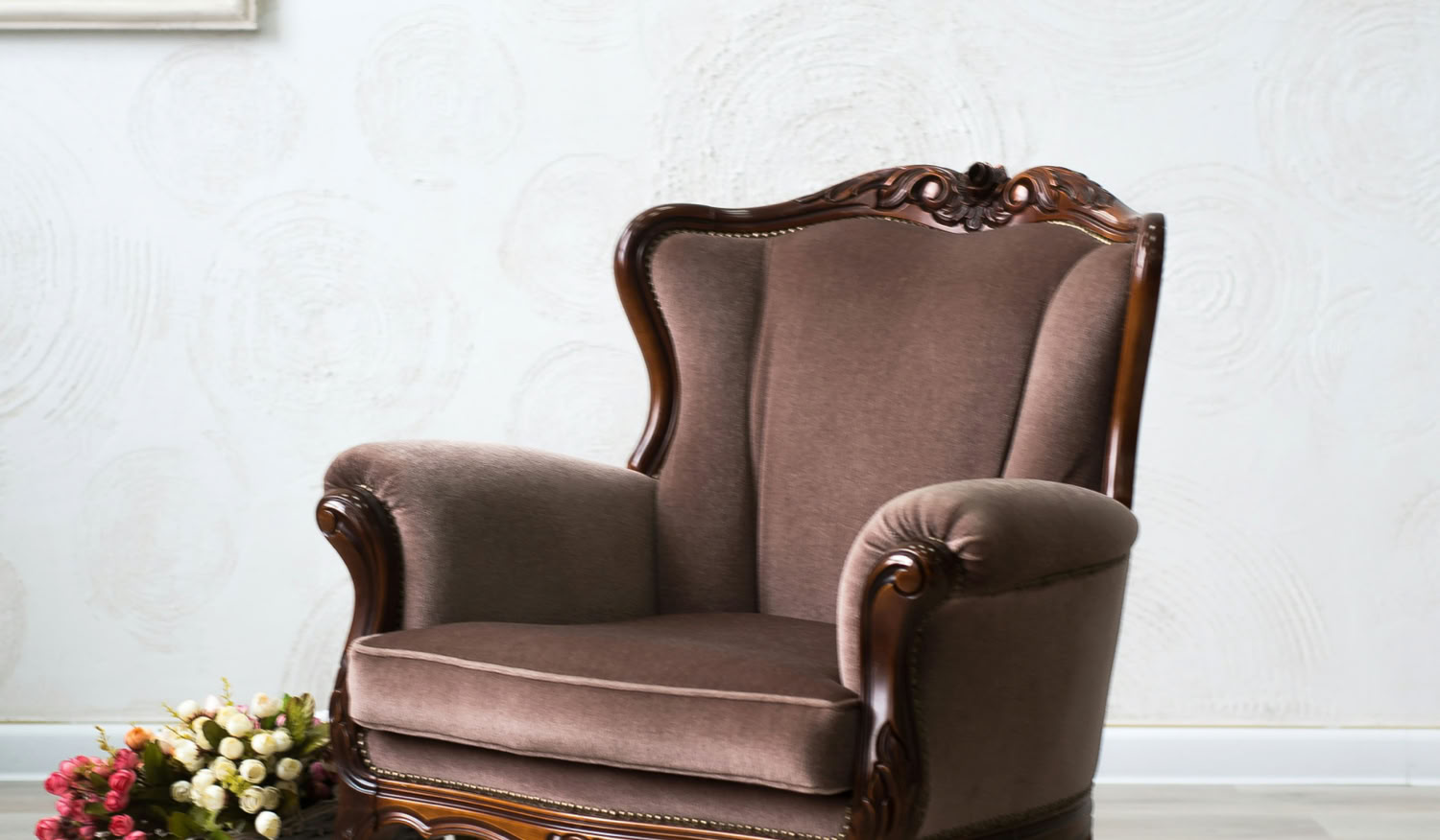 Round Beige and Brown Wooden Table and Chair
